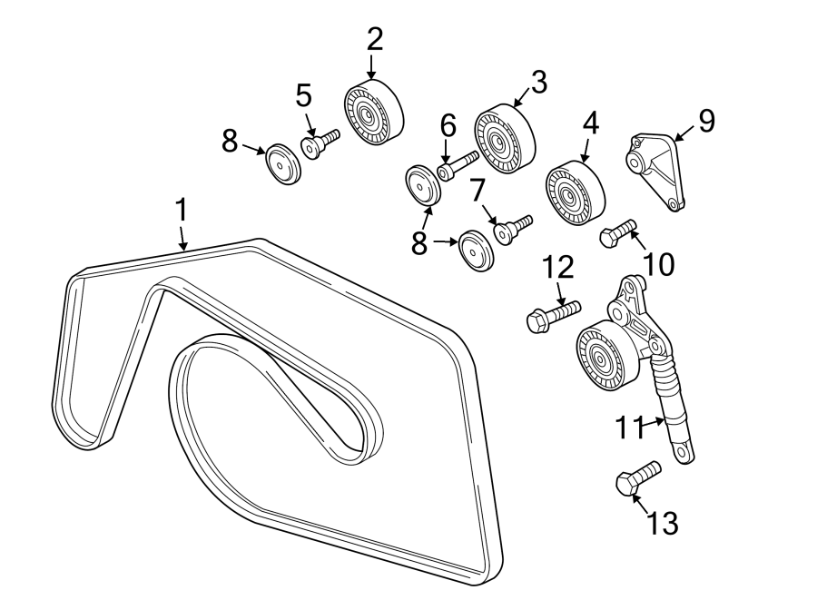 2013 Audi Q7 Ribbedbelt. Serpentine belt. Routingcrk, tens, idler, alt